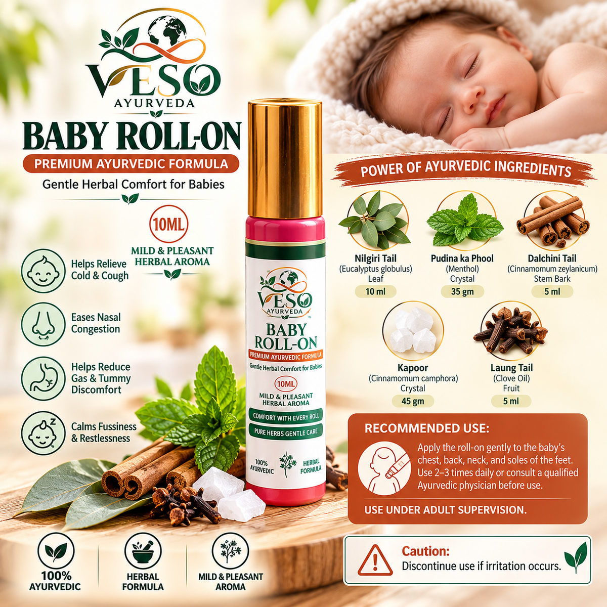 VESO AYURVEDA Baby Roll-On – Gentle Herbal Comfort for Babies | 10ml